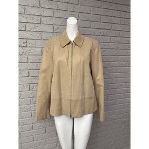 Vintage Olsen Women Beige Snake Pattern Leather Jacket Size 12